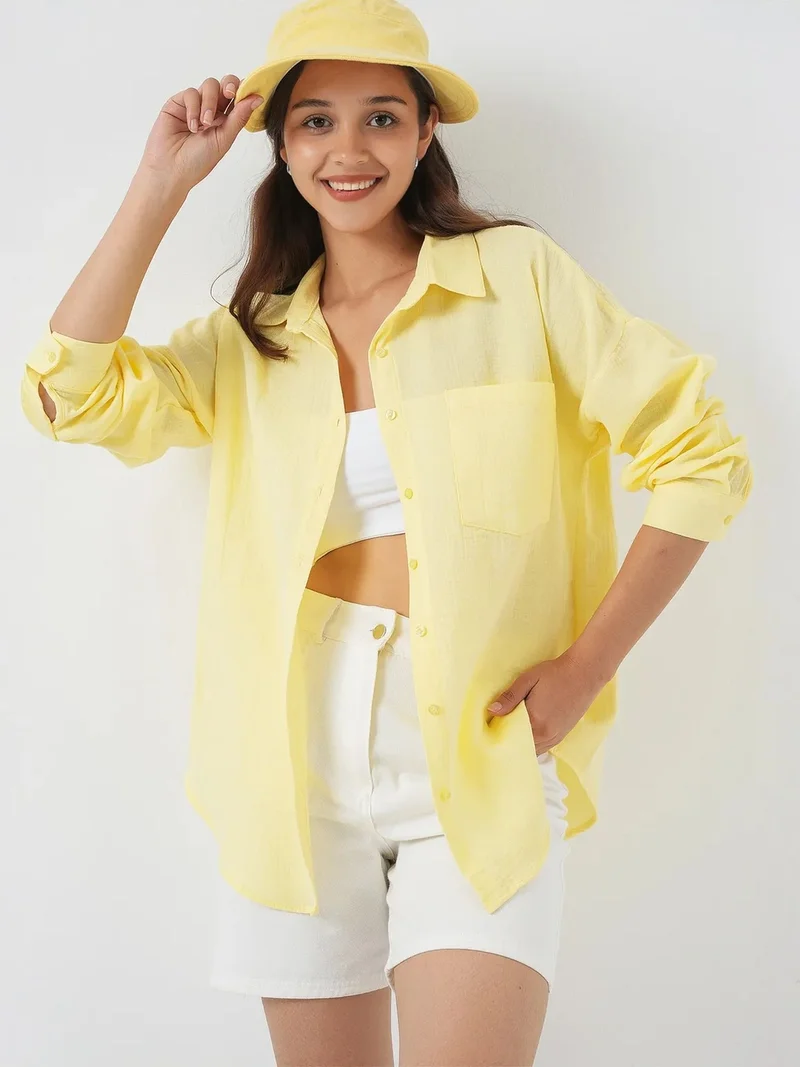 Big Dart Lemon Yellow BDART Linen Blended Shirt with Button Closure for Women | Best Price UAE